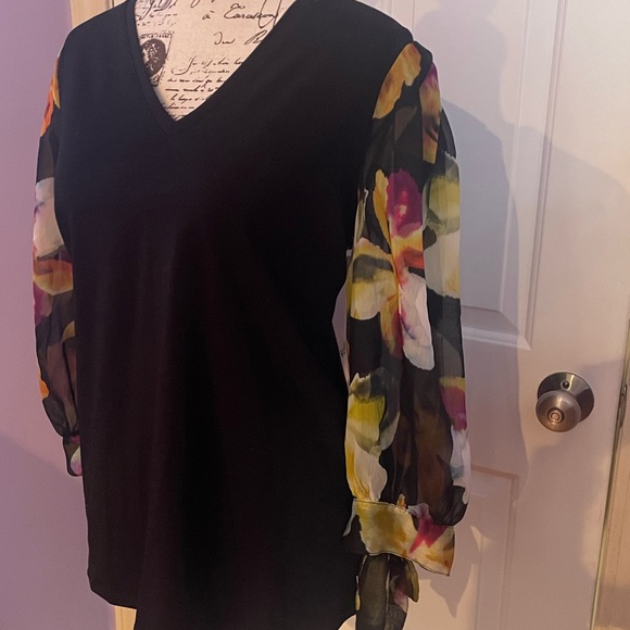 Chico's Asymmetrical Black and Orange 3/4 Sleeve Blouse - Picture 5 of 11